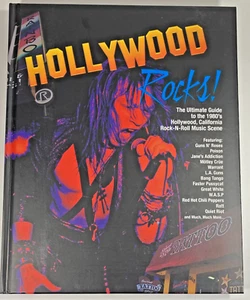 HOLLYWOOD ROCKS Guide to 1980's 80's Rock Metal Glam Scene BOOK GnR CRUE Ratt - Imagen 1 de 4