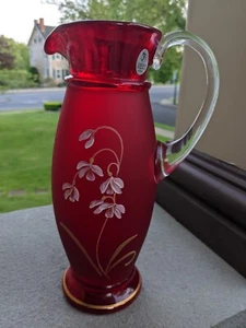 Fenton Glass Pitcher Ruby Satin Pearl Drops Signed Limited Edition # 25/1250   - Picture 1 of 6