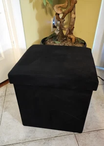 The Big One Collapsible Foldable Storage Ottoman w/ Removable Lid - Black Suede - Picture 1 of 9