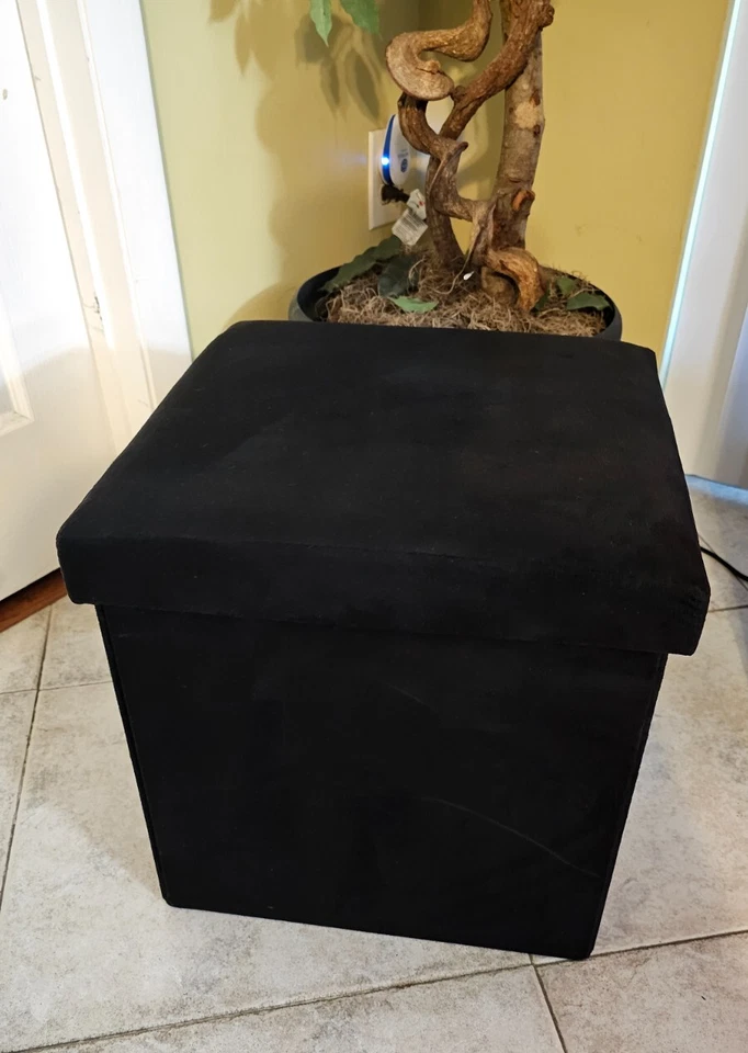 The Big One Collapsible Foldable Storage Ottoman w/ Removable Lid - Black Suede - Image 1 of 4