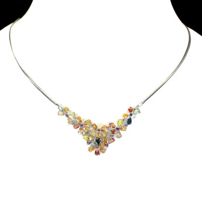 925 Sterling Silver Necklace Pear Sapphire Rhodolite Gemstone Jewelry 16in - Image 1 of 4