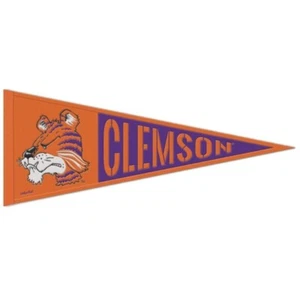 Clemson Tigers Throwback NCAA Embroidered Wool 13" X 32" Pennant - Picture 1 of 1