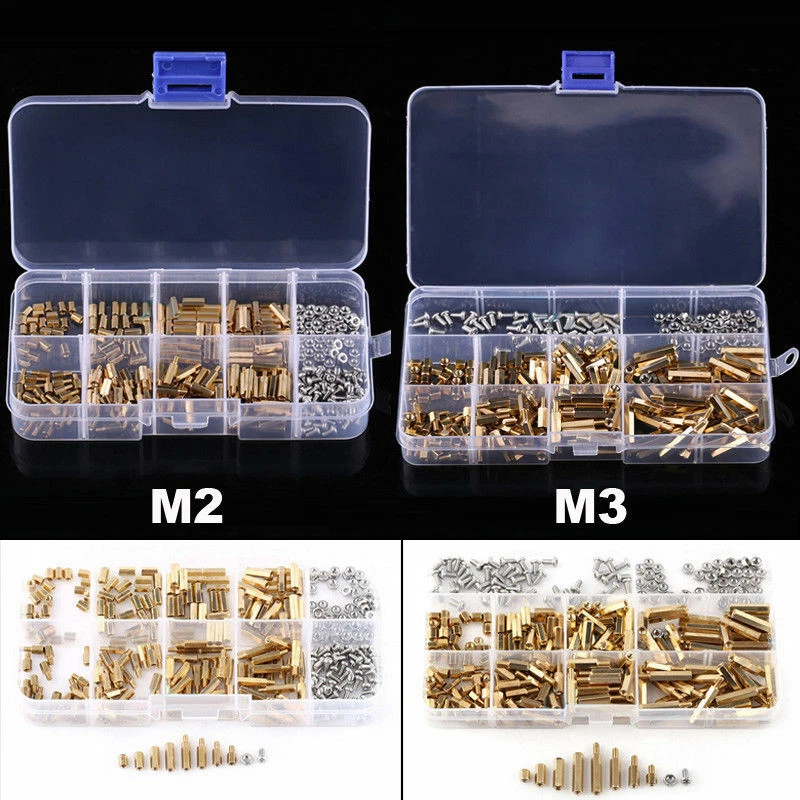 Kit assortimento dadi vite distanziatore colonna esagonale ottone 300 pezzi M2/M3 con scatola - Immagine 1 di 1