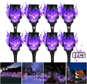 8-Pack Spooky Skulls Solar Torch Lights Flickering Flame Torches for Halloween - Picture 1 of 9