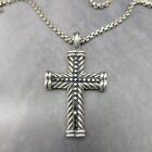 David Yurman Black Diamonds 925 Sterling Silver Cross Crucifix Pendant w/ Chain
