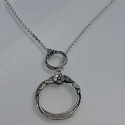 Collar Lariat Doble Círculo Plata de Ley Or Paz, Nuevo, diseño de flores y hojas Foto 1 de 4
