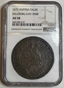 1672 Austria Silver Taler Salzburg DAV-3508 NGC AU 58 - Picture 1 of 2