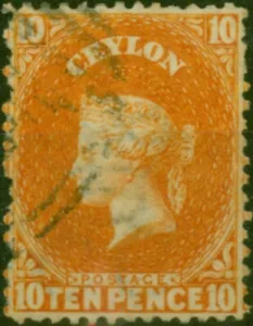 Ceylon 1867 10d Red-Orange SG70b V.F.U - Picture 1 of 1