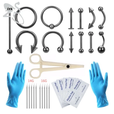 36Pcs Professional Body Piercing Tool Kit Ear Nose Navel Lip Tongue Piercing Set - Image 1 of 4