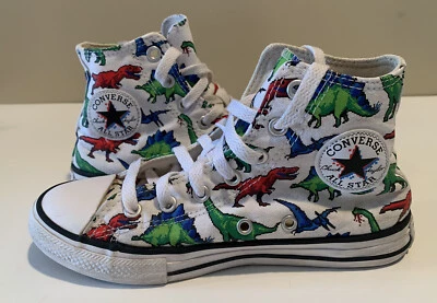 Zapatos Converse Dinosaur Hi-Top Niño Talla 2 Blanco Verde Rojo Azul Mandriles Foto 1 de 4