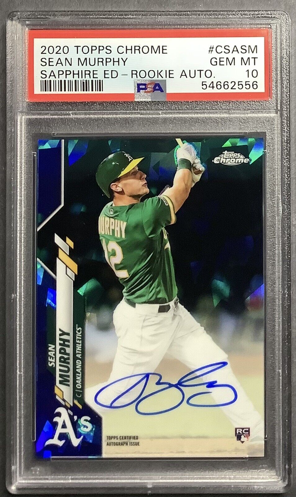 2020 topps chrome #sm sean murphy rc; blue sapphire rookie auto refractor PSA 10