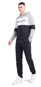 Champion Mens Colour Block Tracksuit Hooded Full Zip Hoodie Black/ Grey - Picture 1 of 16