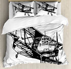 Vintage Airplane Duvet Cover Set with Pillow Shams Sketch Art Print