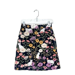MODCLOTH Princess Highway Women's Black Floral Cat Kitten Skirt Twee Sz 8 NEW - Picture 1 of 6