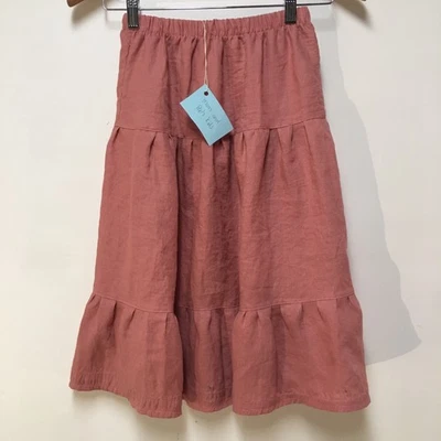 Skirt 100% Linen Girls 6 Maxi Pink Ruffle Tier Bohemian Mom and Pop's Kids - Image 1 of 4