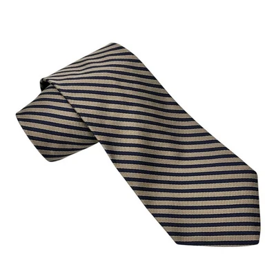 Corbata Lands' End Hombres LARGA 62" Corbata Rayas Silenciosa Dorada Azul Marino Seda Hecha en EE. UU. Foto 1 de 4