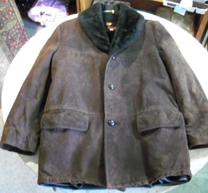 Vintage Richman Brothers Suede Leather Coat Faux Fur Lining Size 38 Dark Brown - Picture 1 of 10