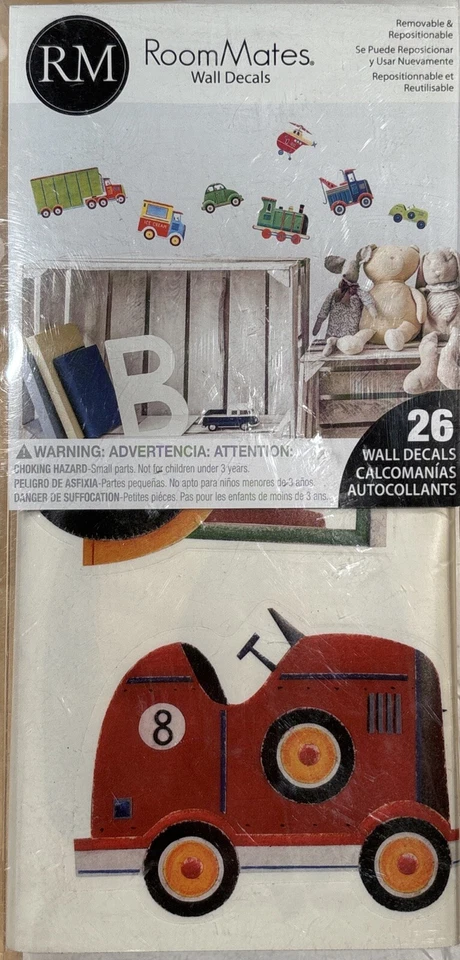 COCHES CAMIONES TRENES Helicóptero Grúa Tractor Ciclomotor Pegatinas de Pared 26 Calcomanías Foto 1 de 4