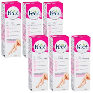 6x Veet Pure Hair Removal Cream Legs And Body Normal Skin 100ml - Picture 1 of 9