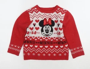 George Girls Red Minnie Mouse Christmas Jumper 3-4 Years - Picture 1 of 12