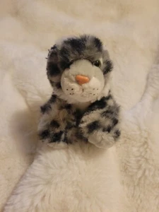 K & M Toys Black Gray Cheetah Plush Snow Leopard Cat 5” Green Eyed 2004  - Picture 1 of 8