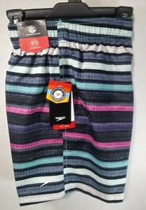 Speedo Eco Boy's Small (8/9) Board Shorts Black Multicolored Stripes Swim Trunks - Picture 1 of 7