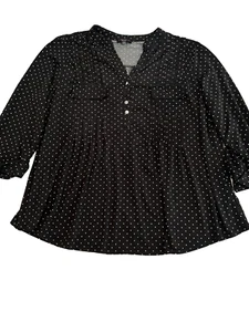 Cocomo schwarz & weiß gepunktet 3/4 Ärmel Biesen Bluse Tunika Shirt Größe 2X - Bild 1 von 9