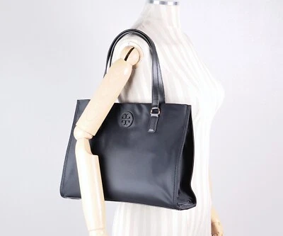 Nuevo Tory Burch Ella Negro Pequeño Nylon Bolso de Hombro Cartera 160633 Foto 1 de 4