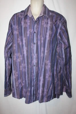 mens bugatchi uomo casual button shirt XXL 17x35 pre-owned purple floral stripe - Image 1 of 4