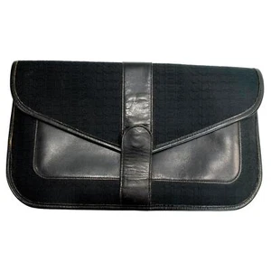 70s Pierre Cardin Black Leather & Signature Fabric Clutch Bag | Large Envelope - Picture 1 of 9
