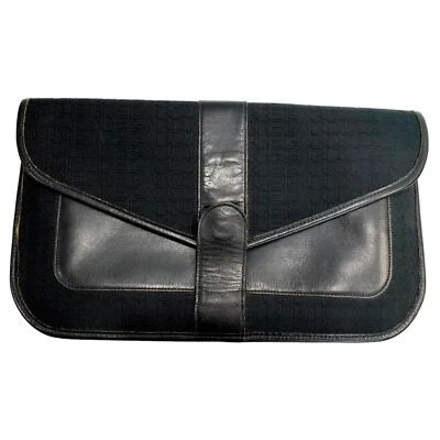 70-е Pierre Cardin черная кожа и фирменная ткань клатч | большой конверт  - Изображение 1 из 4