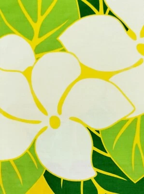 Tela verde amarilla flor hibisco floral estampado borde hawaiano 1 1/4 yarda Foto 1 de 4