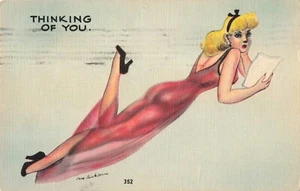 Thinking of You, Risque Pin Up Girl Sexy Woman, Vestido Transparente, Postal De Colección - Imagen 1 de 2
