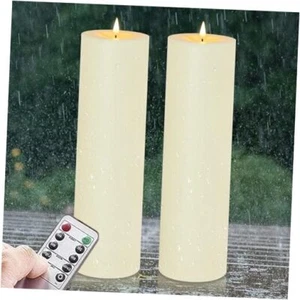 4" x 14" Flameless LED Waterproof Remote Pillar Candles, Timer 14"14" Ivory - Picture 1 of 7