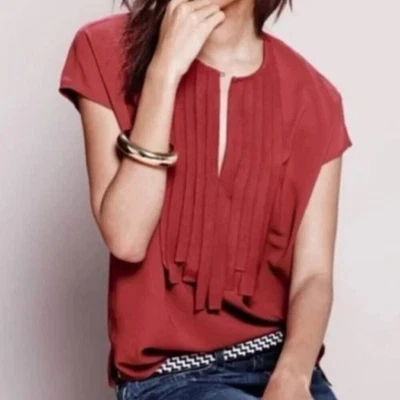 J. Crew TALL NAVY BLUE Cap Sleeve Top with Pleated Ruffle Front Detail - Image 1 of 4