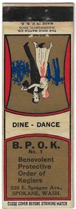 Streichholzschachtelhülle B.P.O.K. Wohlwollender Schutzorden der Kegler Spokane W - Bild 1 von 3