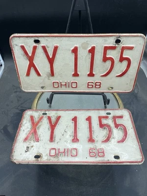 Винтаж 1968 Огайо номерной знак пара оригинальный XY 1155 - Изображение 1 из 2