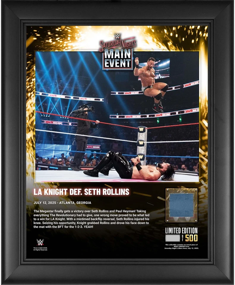 Коллаж LA Knight в рамке 13x16 7/12/25 Saturday Night Main Event с холстом LE 500 - Изображение 1 из 1