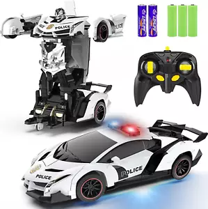 Remote Control Police Car Transform Toys Car Robot Flashing Lights, 2.4Ghz - Picture 1 of 12