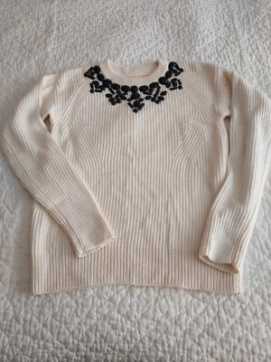 Ann Taylor Sweater size Medium pullover Beaded neckline Off white EUC Nylon wool - Image 1 of 4