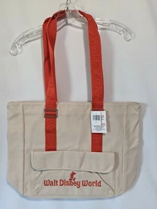 Walt Disney World Resort Canvas Tote Bag Beige Canvas with Orange Straps New - Picture 1 of 9