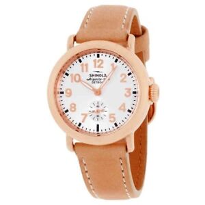 SHINOLA Women’s The Runwell White Dial Rose Gold PVD Steel Leather Strap 100018