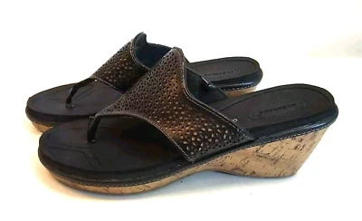 Sandalias Dr Scholl's para mujer talla 8 negras marrones recortadas acento corcho cuña tanga Foto 1 de 4