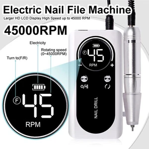 45000RPM Electric Nail Drill Machine Portable Nail File Rechargeable Nail Sander - Picture 1 of 20
