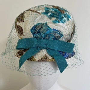 1960s VINTAGE MOD Bubble Hat GoGo Metallic Jacquard  21”  Excellent Net Netting - Picture 1 of 5