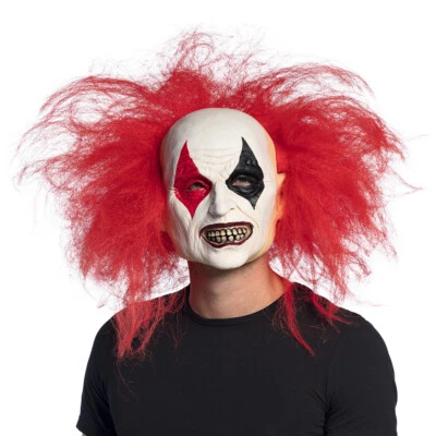 Latexmaske schwarz weiß rot Horror-Clown mit Haaren Karneval Fasching Halloween - Bild 1 von 4