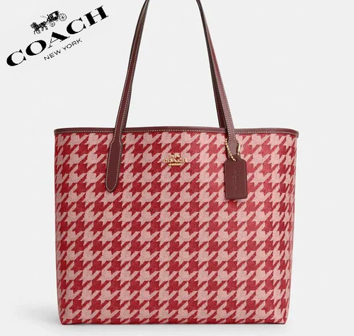 Borsa da città Coach CJ626 IM ROSA ROSSA nuova con etichetta con stampa pied de poule ❤️