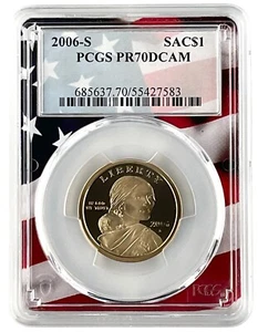 2006 S Sacagawea Dollar PCGS PR70 DCAM Flag Frame - Picture 1 of 2