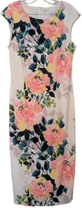 London Times Dress White Pink Floral Sleeveless Round Neck - Size 12 - Picture 1 of 5