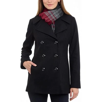 LONDON FOG Womens Double Breasted Peacoat with Scarf Black Size Medium NEW - Image 1 of 4
